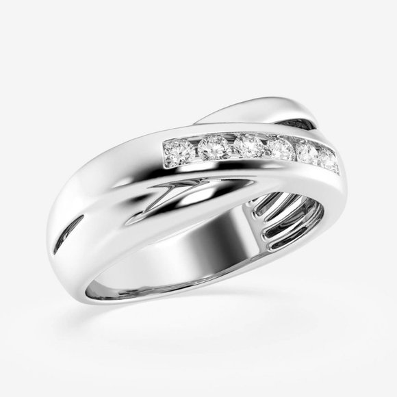 2/5 ctw Round Lab Grown Diamond Men's Crossover Channel Set Wedding Band - Picture 2 of 6